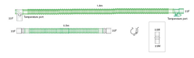 22mm Flextube single limb heated system with limb, >1.6m length
