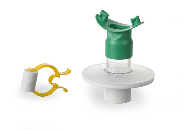 Pulmo-Protect™ breathing filter with flexible mouthpiece and nose clip, white