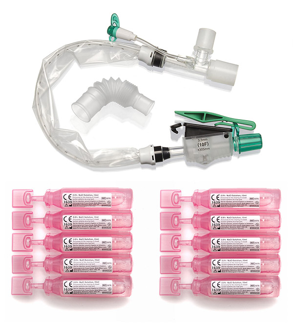 TrachSeal™ adult tracheostomy closed suction system with saline ampules, 24 hour, size 10Fr