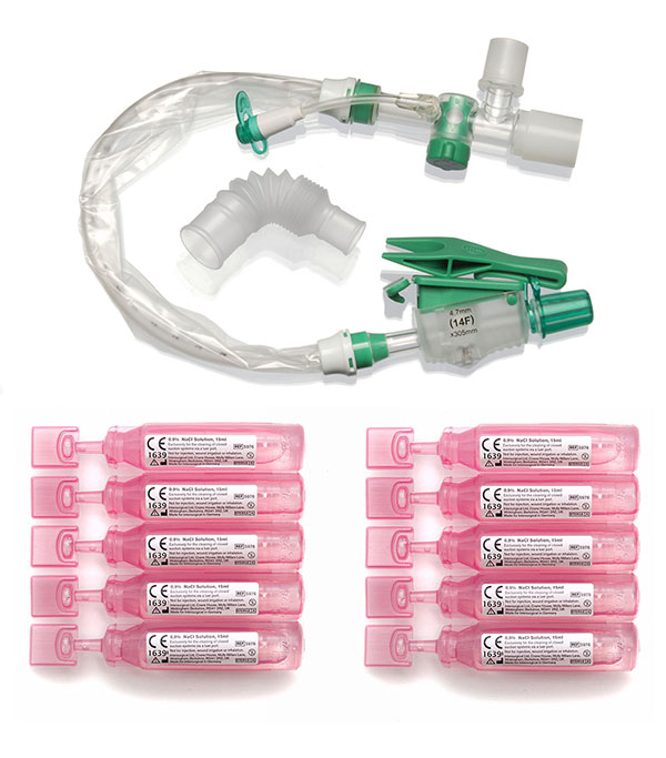 TrachSeal™ adult tracheostomy closed suction system with saline ampules, 72 hour, size 14Fr