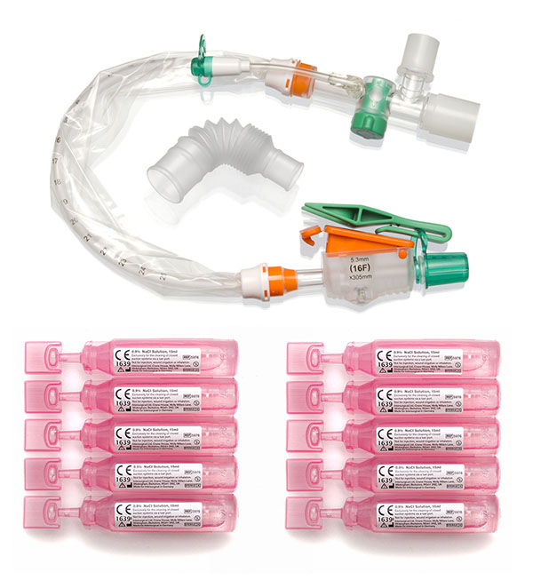 TrachSeal™ adult tracheostomy closed suction system with saline ampules, 72 hour, size 16Fr