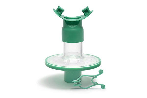 Pulmo-Protect™ lung function filter with flexible mouthpiece and nose clip, green