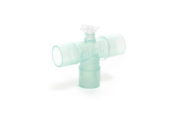 Tracheostomy T-piece 22mm OD/15mm ID base, 22mm OD, 22mm OD arm with 7.6mm port