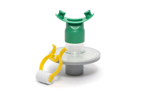 Pulmo-Protect™ lung function filter with flexible mouthpiece and nose clip, grey
