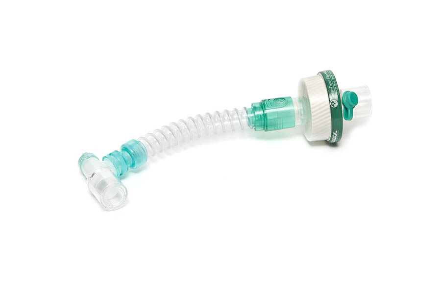 Inter-Therm™ HMEF with luer port, smoothbore catheter mount, double swivel elbow and double flip top cap - Sterile