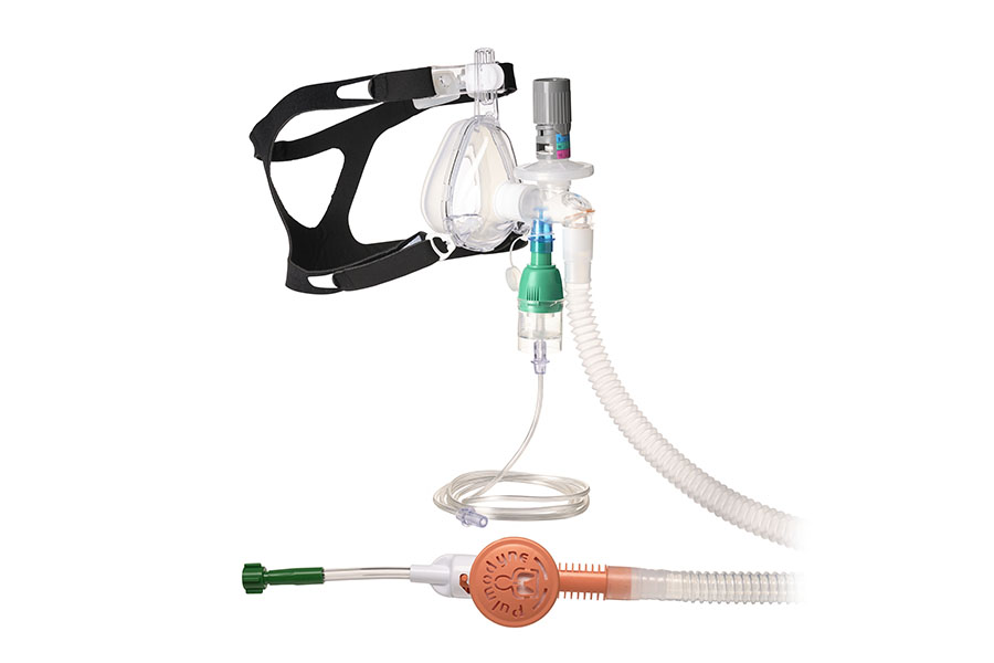 O2-MAX™ Fixed System with expandable tube, 5-SET™ adjustable PEEP valve, nebulizer and BiTrac ED Mask, large adult