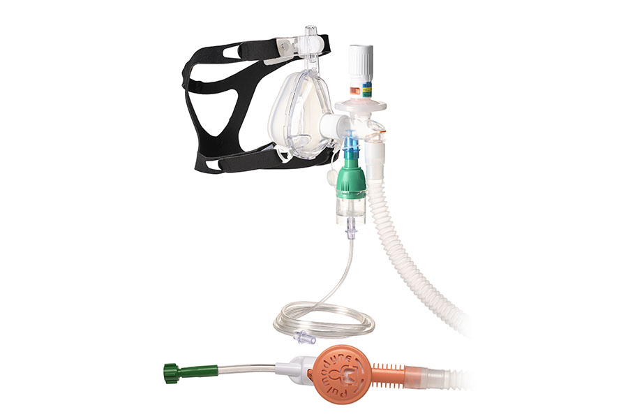 O2-MAX™ Fixed System with expandable tube, 3-SET™ adjustable PEEP valve, nebulizer and BiTrac ED Mask, medium adult