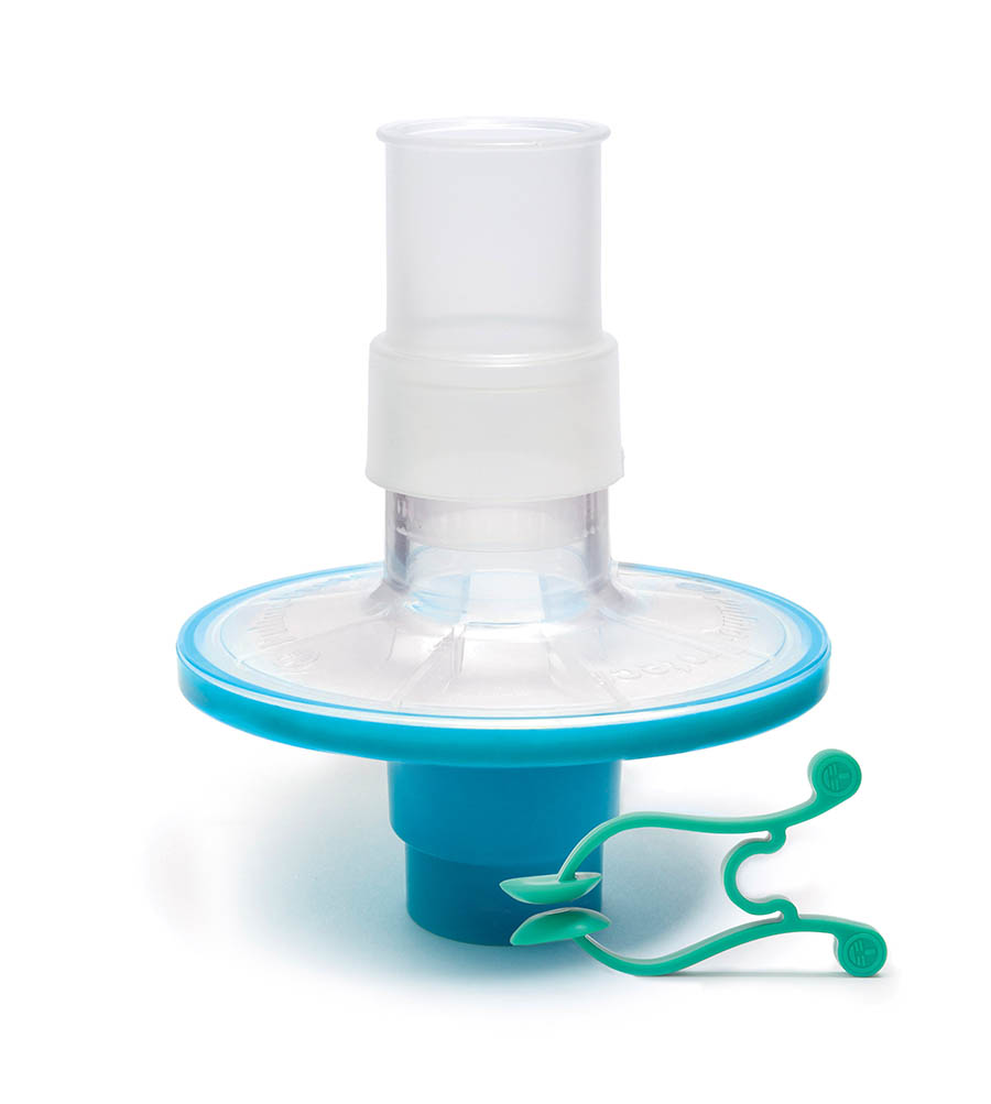 Pulmo-Protect™ lung function filter with mouthpiece and nose clip, blue